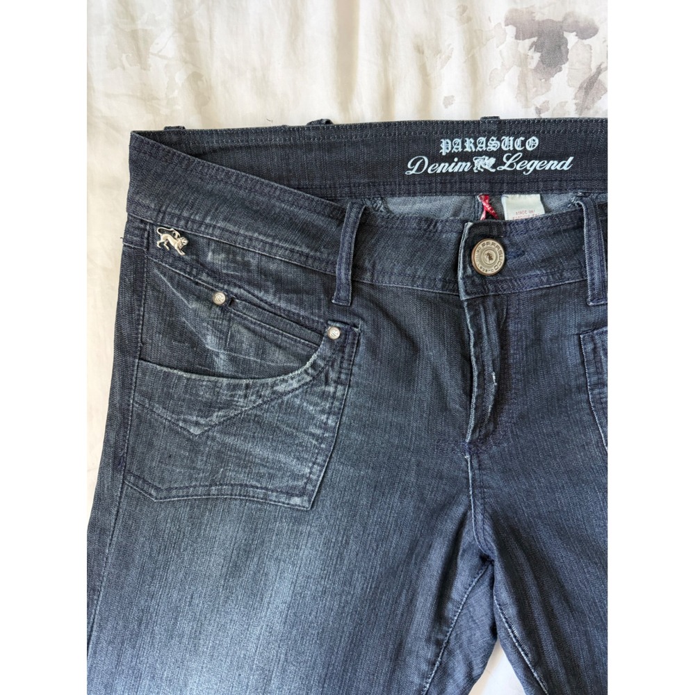 Parasuco Denim Legend Mens Dark Wash Bootcut Jeans Low Rise Patch Pockets Y2K